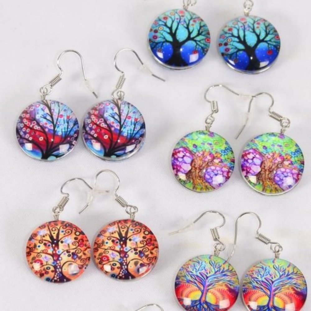 💙💚Tree Of Life Double Sided Glass Earrings